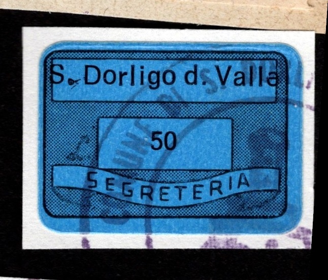 Marca da Bollo del Comune di SAN DORLIGO DELLA VALLE su Carta Colorata di dimensioni 20 x 14 mm