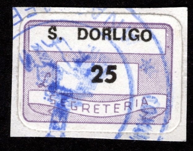 Marca da Bollo del Comune di SAN DORLIGO DELLA VALLE su Carta Bianca di dimensioni 20 x 14 mm
