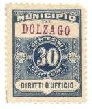 Marca da Bollo del Comune di DOLZAGO su Carta Bianca Sottile di dimensioni 23,5 X 30 mm