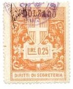 Marca da Bollo del Comune di DOLZAGO su Carta Bianca di dimensioni 28 x 37 mm