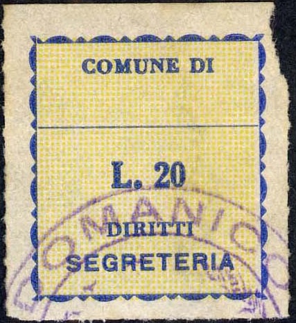 Marca da Bollo del Comune di DOMANICO su Carta Colorata di dimensioni 24 x 27 mm