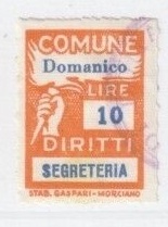 Marca da Bollo del Comune di DOMANICO su Carta Colorata di dimensioni 18 x 27 mm