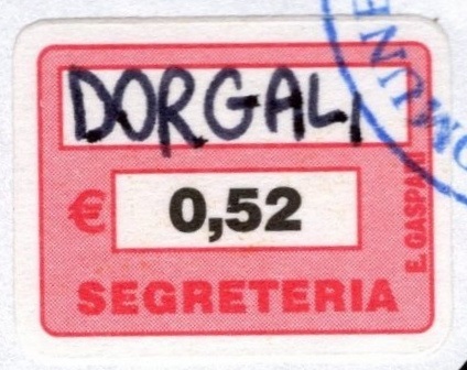 Marca da Bollo del Comune di DORGALI su Carta Bianca di dimensioni 20 x 14 mm
