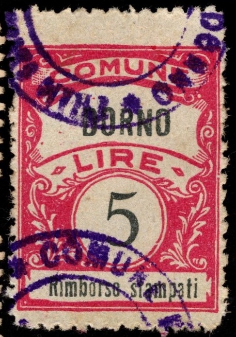 Marca da Bollo del Comune di DORNO su Carta Bianca Sottile di dimensioni 21,5 x 28 mm