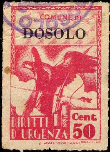 Marca da Bollo del Comune di DOSOLO su Carta Bianca di dimensioni 21 x 32,5 mm