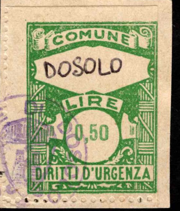 Marca da Bollo del Comune di DOSOLO su Carta Bianca di dimensioni 22 x 29 mm