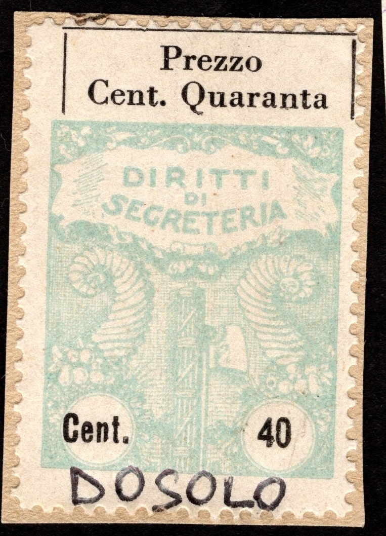 Marca da Bollo del Comune di DOSOLO su Carta Bianca di dimensioni 22 x 29 mm