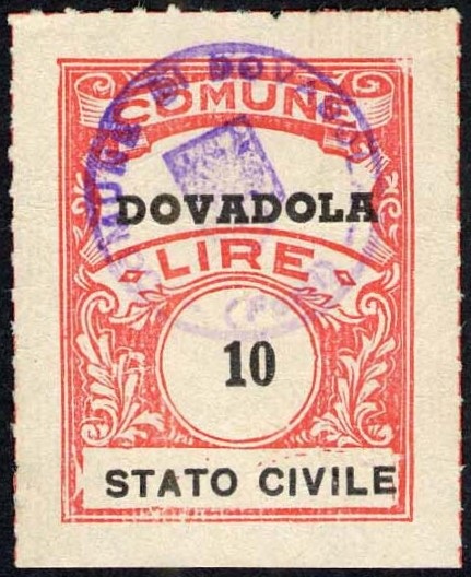 Marca da Bollo del Comune di DOVADOLA su Carta Bianca Sottile di dimensioni 22 x 29,5 mm