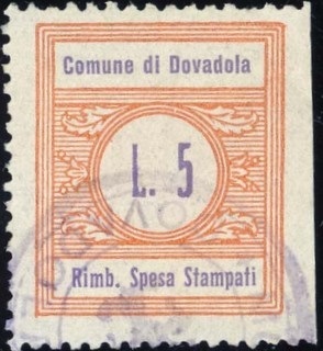 Marca da Bollo del Comune di DOVADOLA su Carta Bianca di dimensioni 22 x 25,5 mm