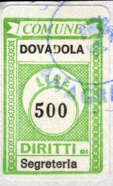 Marca da Bollo del Comune di DOVADOLA su Carta Bianca di dimensioni 17 x 24 mm
