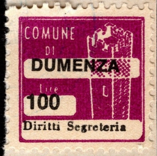 Marca da Bollo del Comune di DUMENZA su Carta Bianca di dimensioni 22 x 22 mm