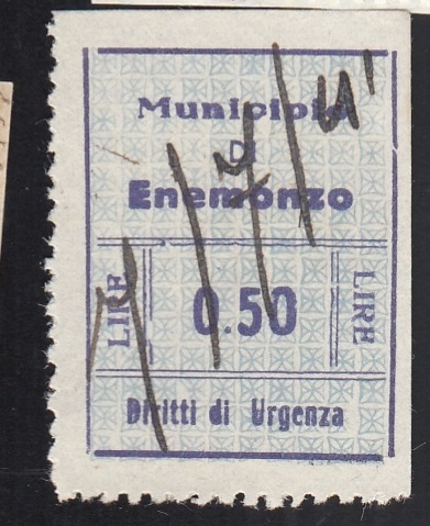 Marca da Bollo del Comune di ENEMONZO su Carta Bianca di dimensioni 21 X 27 mm