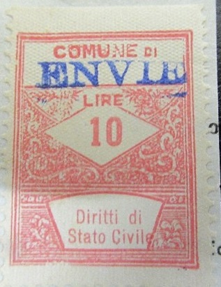Marca da Bollo del Comune di ENVIE su Carta Bianca di dimensioni 23 x 29 mm