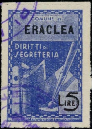 Marca da Bollo del Comune di ERACLEA su Carta Bianca di dimensioni 21 X 32 mm