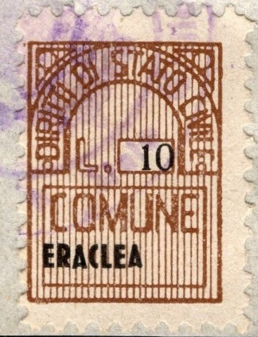 Marca da Bollo del Comune di ERACLEA su Carta Bianca di dimensioni 16 x 23 mm