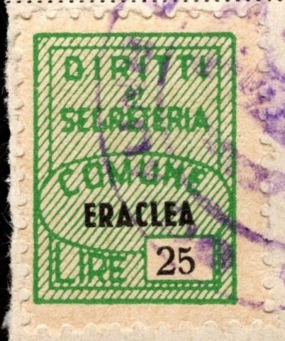 Marca da Bollo del Comune di ERACLEA su Carta Bianca di dimensioni 16 x 23 mm