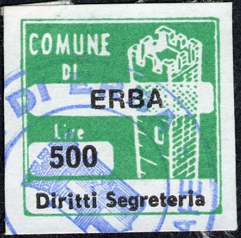 Marca da Bollo del Comune di ERBA su Carta Bianca di dimensioni 20 x 20 mm