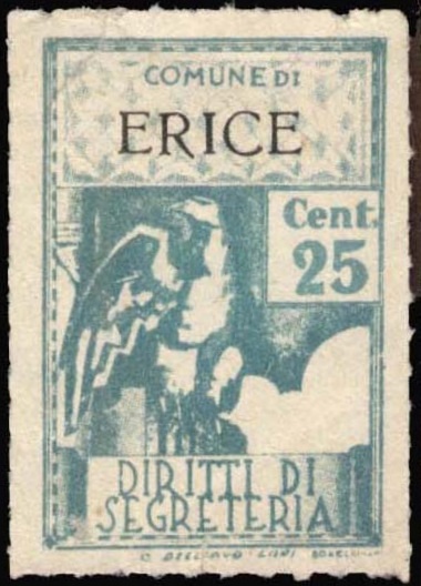 Marca da Bollo del Comune di ERICE (MONTE SAN GIULIANO) su Carta Bianca di dimensioni 21 X 32 mm