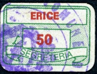 Marca da Bollo del Comune di ERICE (MONTE SAN GIULIANO) su Carta Bianca di dimensioni 19 x 14 mm