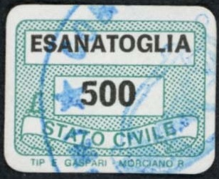Marca da Bollo del Comune di ESANATOGLIA su Carta Bianca di dimensioni 19 x 14 mm