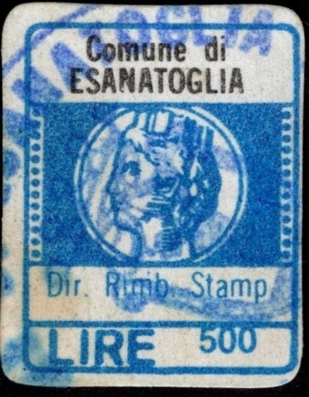 Marca da Bollo del Comune di ESANATOGLIA su Carta Bianca di dimensioni 14 x 20 mm