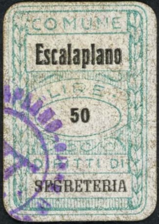 Marca da Bollo del Comune di ESCALAPLANO su Carta Bianca di dimensioni 20 x 30 mm