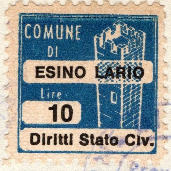 Marca da Bollo del Comune di ESINO LARIO su Carta Bianca di dimensioni 20 x 20 mm