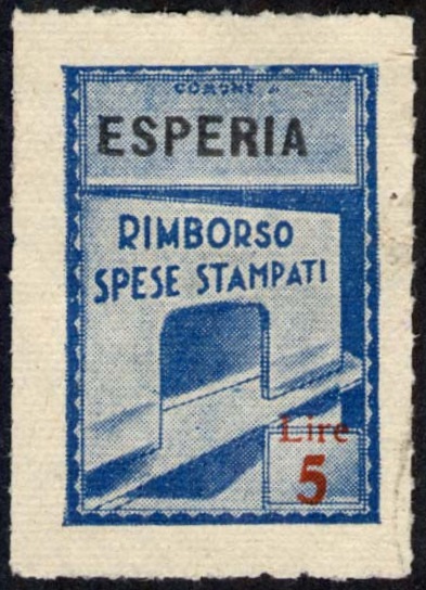 Marca da Bollo del Comune di ESPERIA su Carta Bianca di dimensioni 19,5 x 28,5 mm