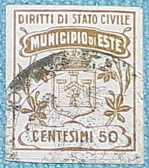 Marca da Bollo del Comune di ESTE su Carta Bianca di dimensioni 22 X 26 mm