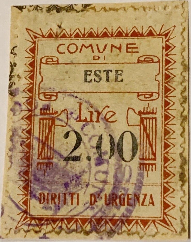 Marca da Bollo del Comune di ESTE su Carta Bianca Sottile di dimensioni 23 x 29 mm