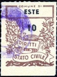 Marca da Bollo del Comune di ESTE su Carta Bianca Sottile di dimensioni 22 x 27,5 mm