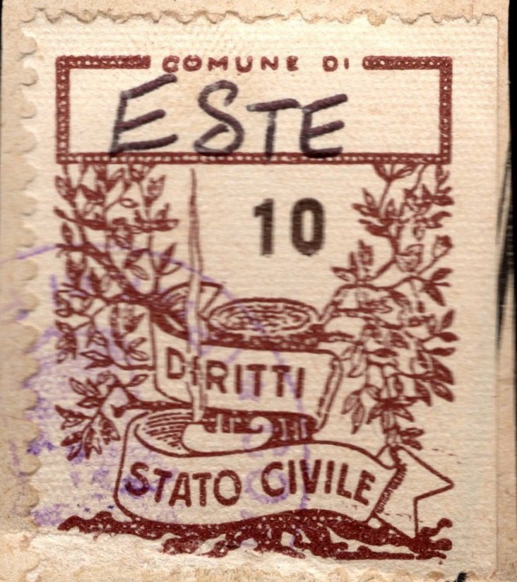 Marca da Bollo del Comune di ESTE su Carta Bianca Sottile di dimensioni 22 x 27,5 mm