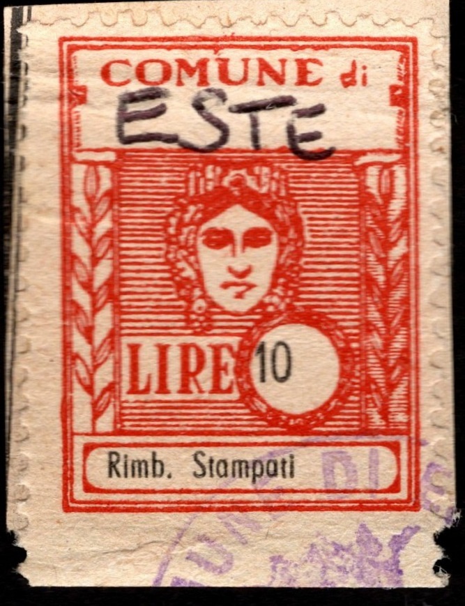 Marca da Bollo del Comune di ESTE su Carta Bianca di dimensioni 20,5 x 27 mm