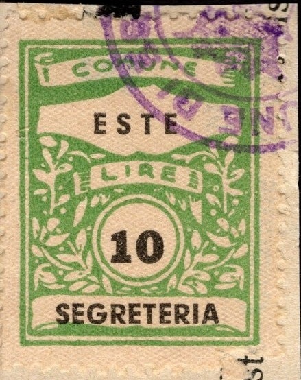 Marca da Bollo del Comune di ESTE su Carta Bianca di dimensioni 22,5 x 29 mm