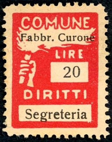 Marca da Bollo del Comune di FABBRICA CURONE su Carta Bianca di dimensioni 18,5 x 28 mm