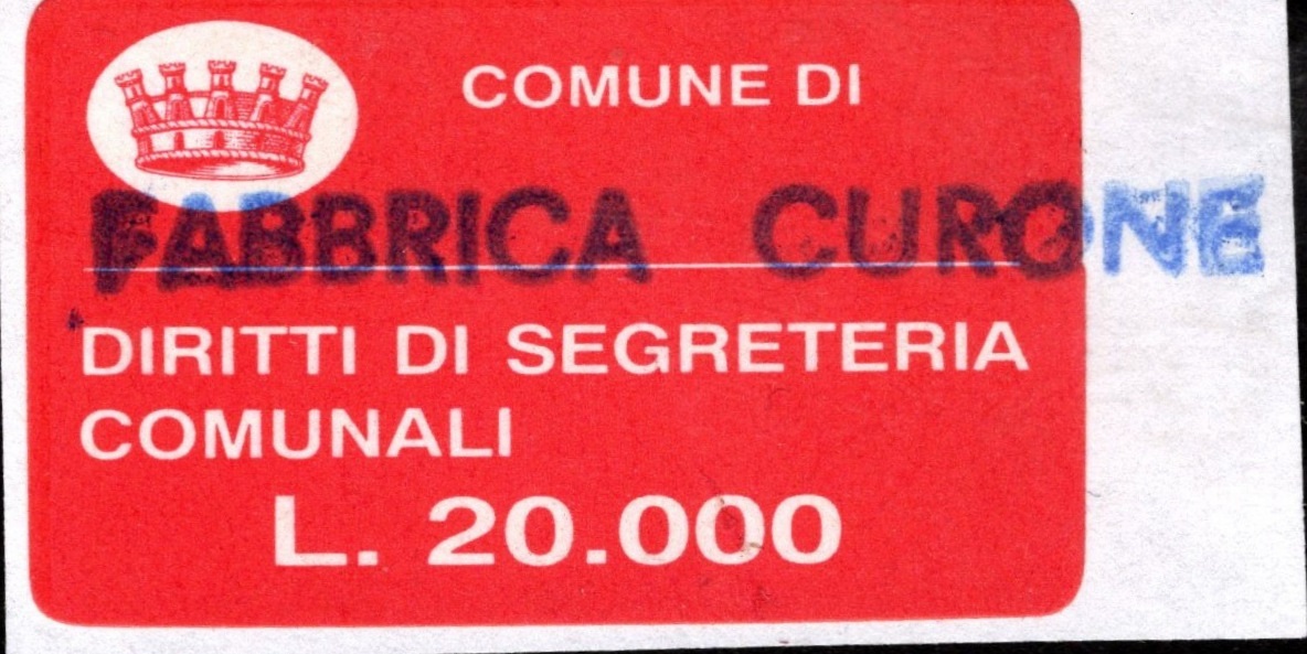 Marca da Bollo del Comune di FABBRICA CURONE su Carta Bianca di dimensioni 27 x 14 mm