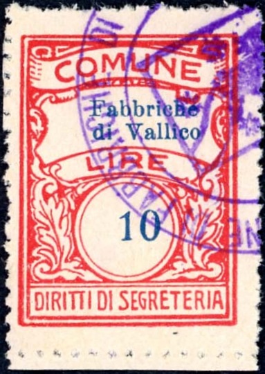 Marca da Bollo del Comune di FABBRICHE DI VALLICO su Carta Bianca di dimensioni 22,5 x 29 mm
