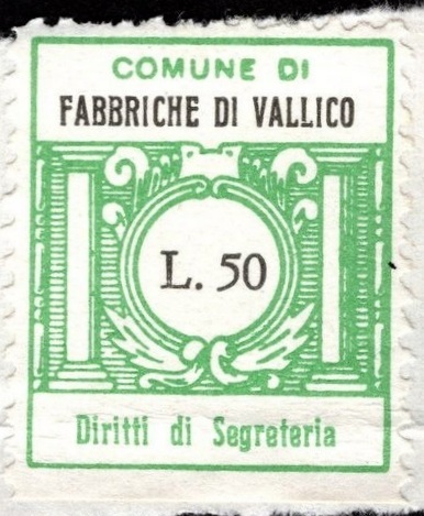 Marca da Bollo del Comune di FABBRICHE DI VALLICO su Carta Bianca di dimensioni 21 x 25 mm
