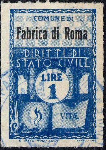 Marca da Bollo del Comune di FABRICA DI ROMA su Carta Bianca Sottile di dimensioni 21 x 33 mm