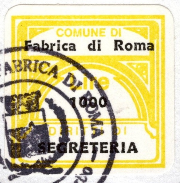 Marca da Bollo del Comune di FABRICA DI ROMA su Carta Bianca di dimensioni 20 x 20 mm