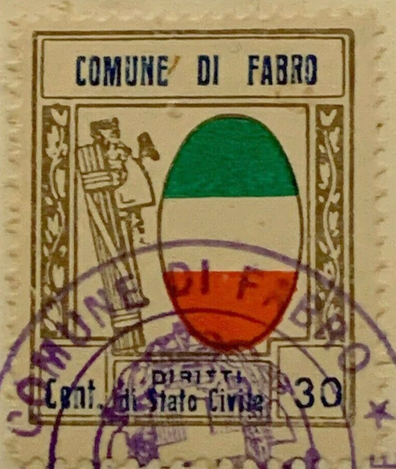 Marca da Bollo del Comune di FABRO su Carta Bianca Sottile di dimensioni 23 x 27 mm