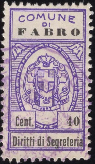 Marca da Bollo del Comune di FABRO su Carta Bianca Sottile di dimensioni 23 x 35 mm
