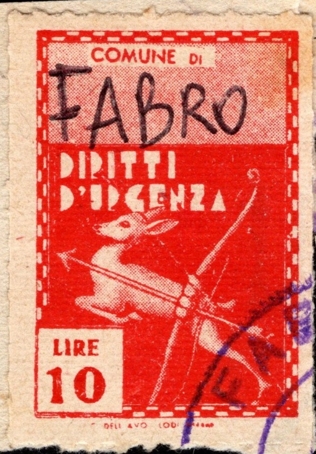 Marca da Bollo del Comune di FABRO su Carta Bianca Sottile di dimensioni 22 x 29 mm