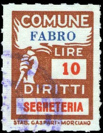 Marca da Bollo del Comune di FABRO su Carta Bianca di dimensioni 18,5 x 26 mm