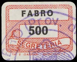 Marca da Bollo del Comune di FABRO su Carta Bianca di dimensioni 18,5 x 14,5 mm