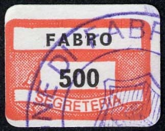 Marca da Bollo del Comune di FABRO su Carta Bianca di dimensioni 18,5 x 14 mm
