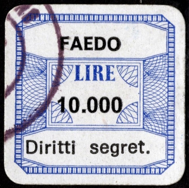 Marca da Bollo del Comune di FAEDO VALTELLINO su Carta Bianca di dimensioni 20 x 20 mm
