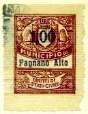 Marca da Bollo del Comune di FAGNANO ALTO su Carta Bianca Sottile di dimensioni 22 x 28,5 mm