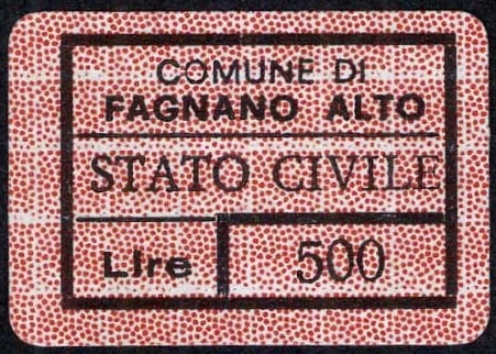 Marca da Bollo del Comune di FAGNANO ALTO su Carta Bianca di dimensioni 19 x 20 mm