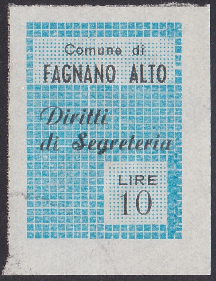 Marca da Bollo del Comune di FAGNANO ALTO su Carta Bianca di dimensioni 22,5 x 29 mm